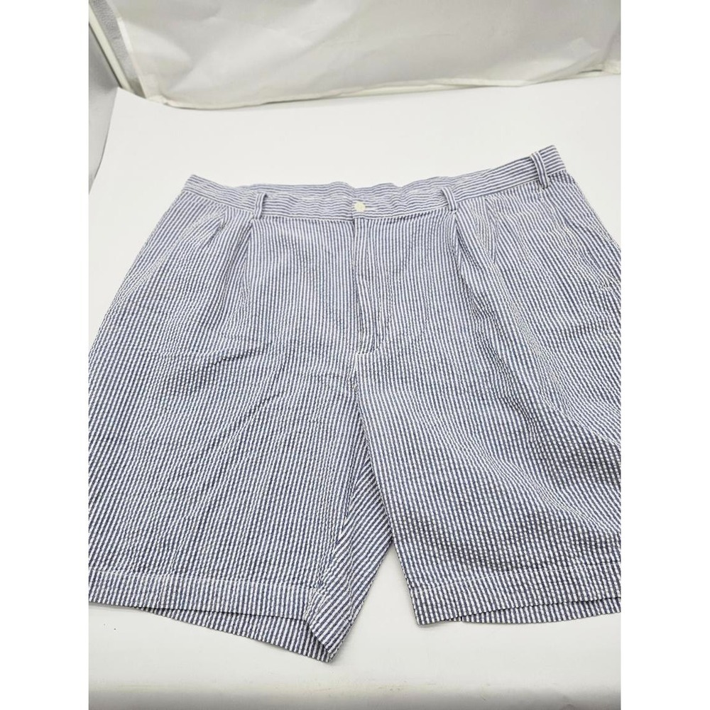 Jos A Bank Stay Cool Seersucker Shorts Mens Size 44 Blue Stripe Pleated Preppy